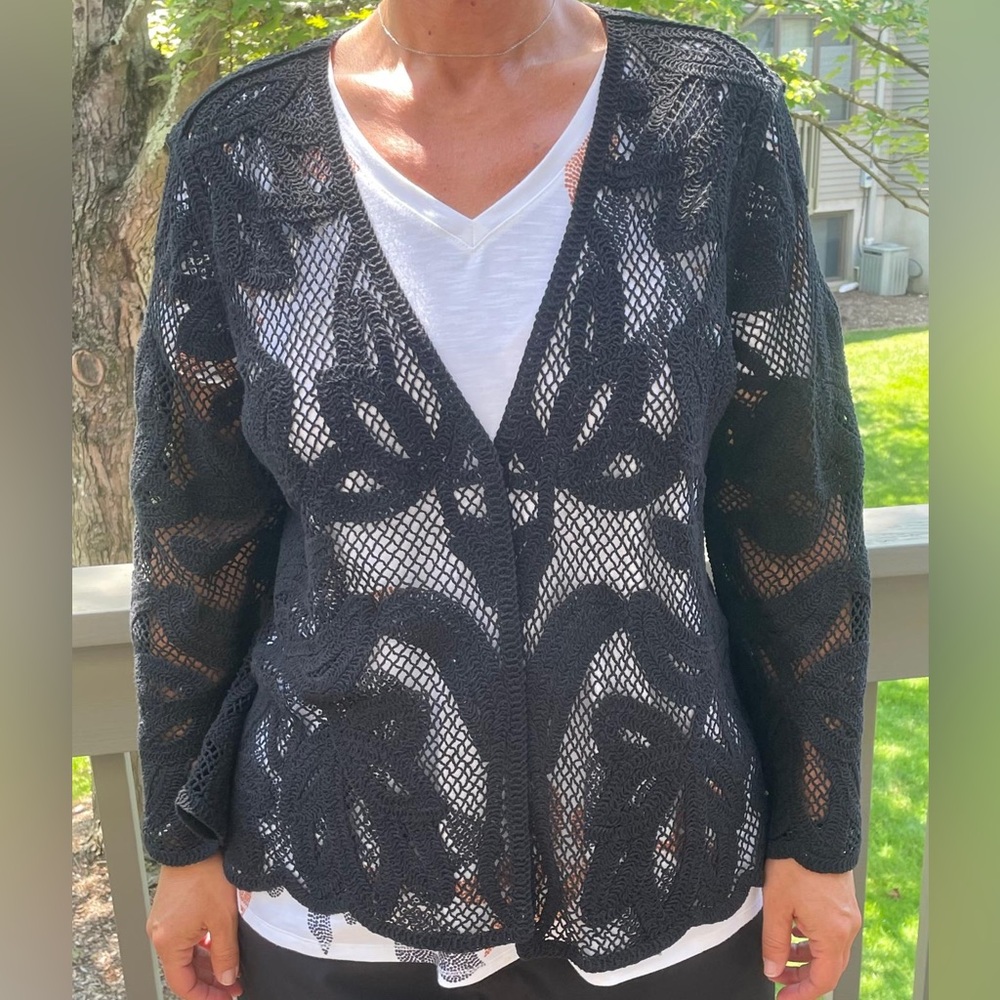 Chico's Black Open-Knit Cardigan